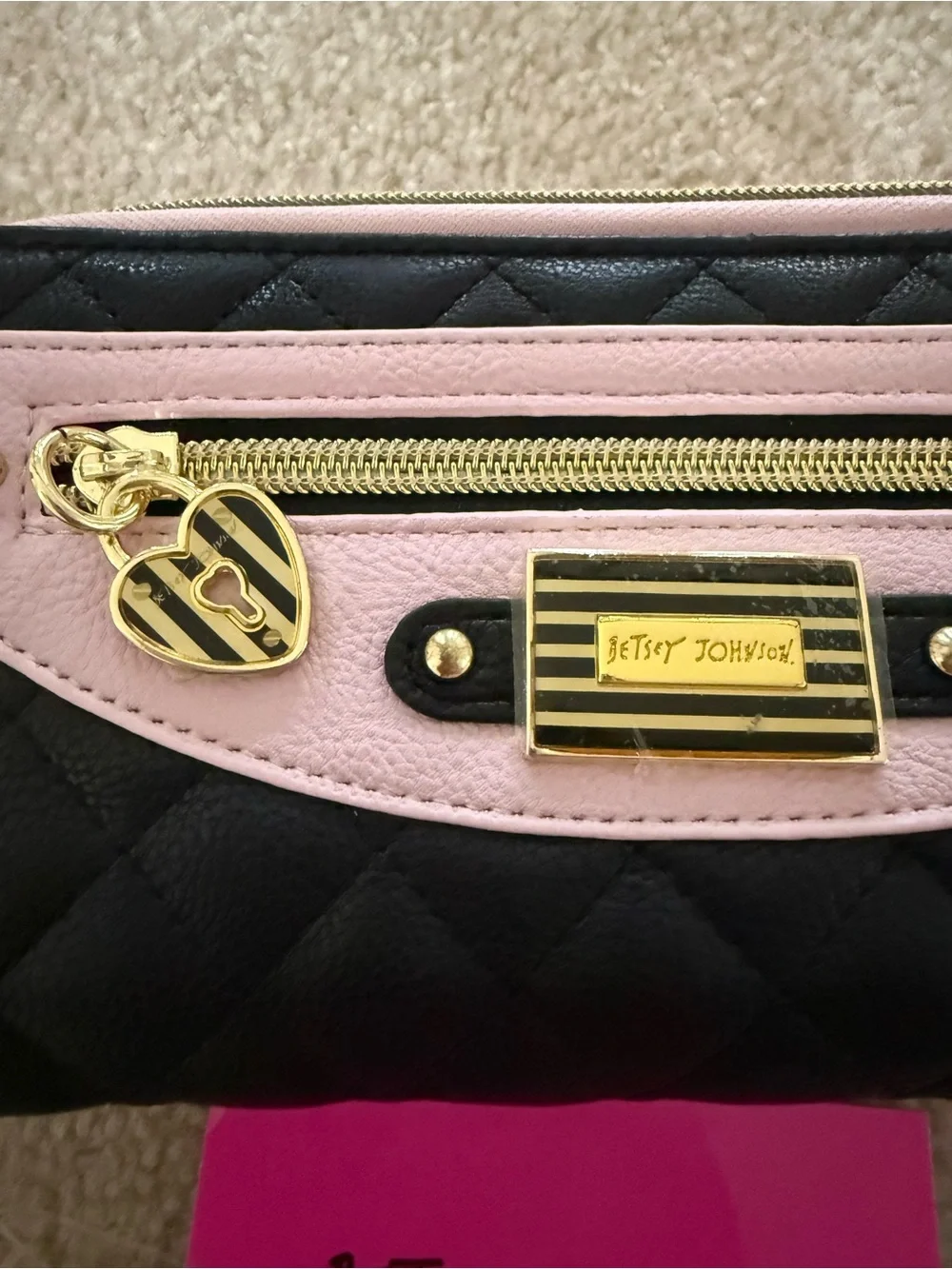 NWT Betsey Johnson Colorblock Quilted Zip-Around Wristlet Wallet